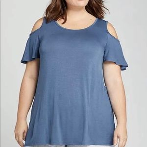 Lane Bryant Cold-Shoulder Tie-Back Swing Tee Sea Blue Sz 26